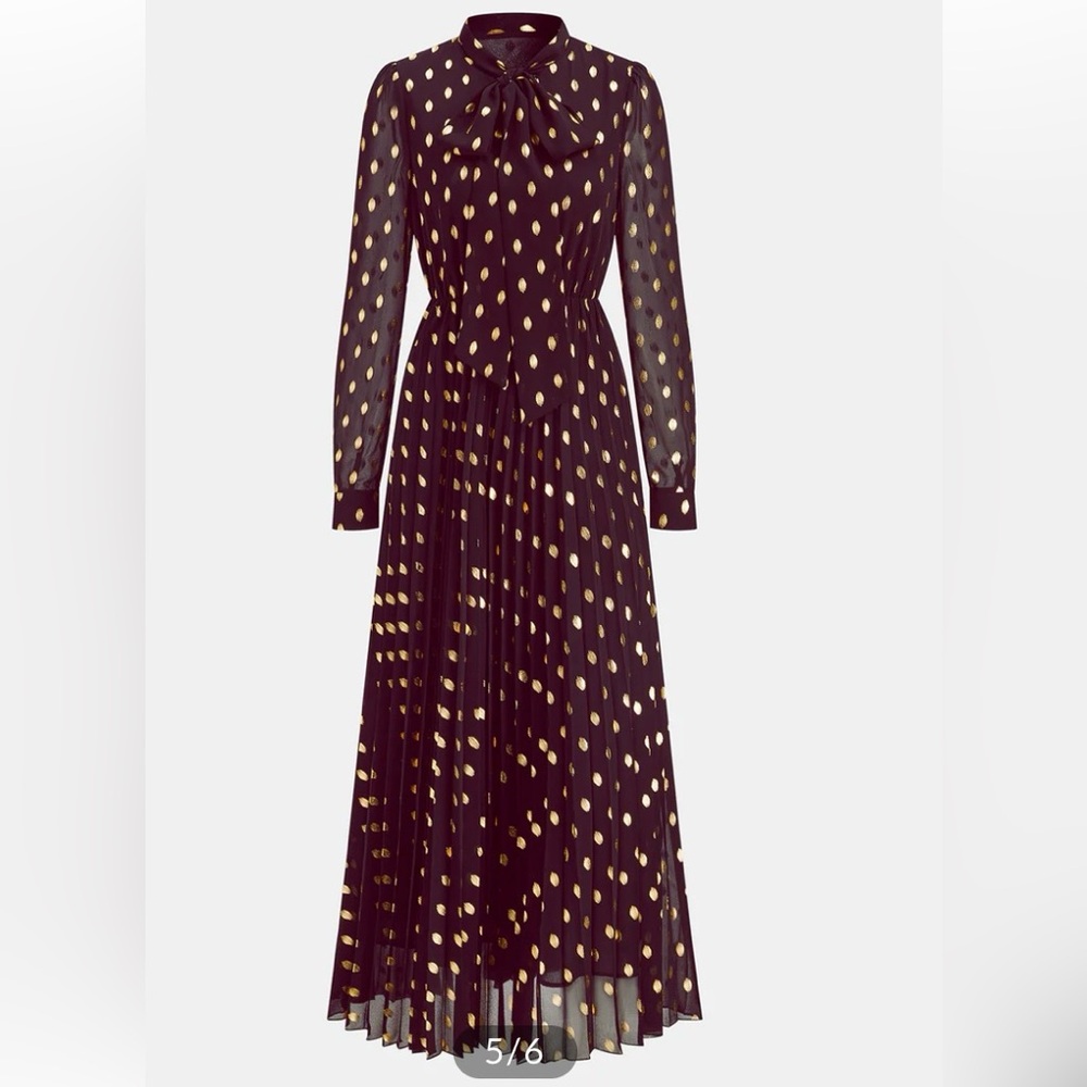 Commense Red Maxi Dress with Gold Polka Dots